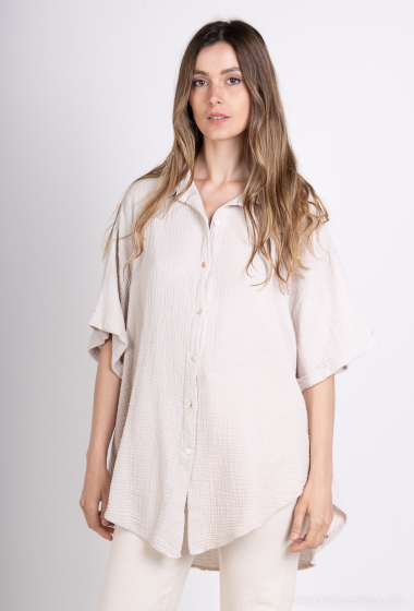 Wholesaler Willow - Oversized short-sleeved cotton gauze shirt dress