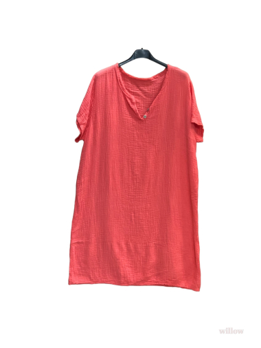 Wholesaler Willow - Short cotton gauze Tunisian button-down collar short dress