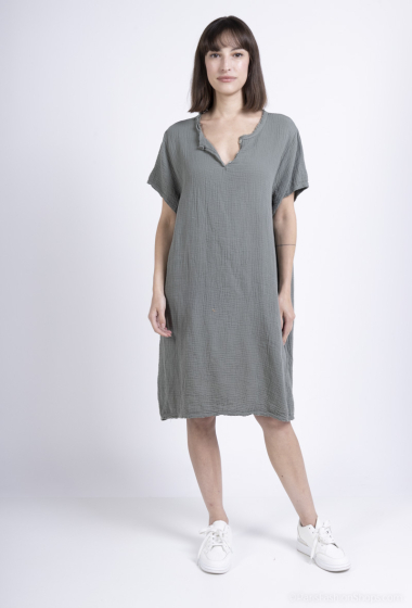 Wholesaler Willow - Short cotton gauze Tunisian button-down collar short dress
