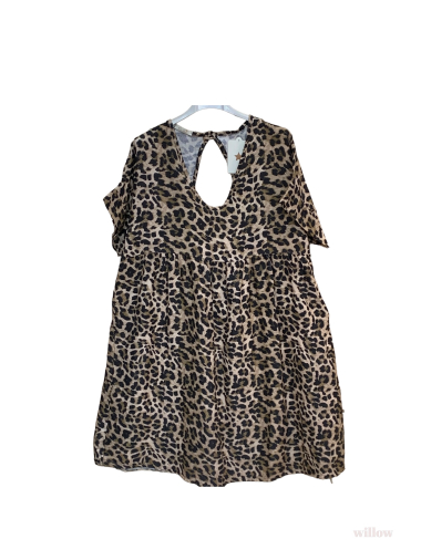 Wholesaler Willow - Short leopard backless cotton gauze dress