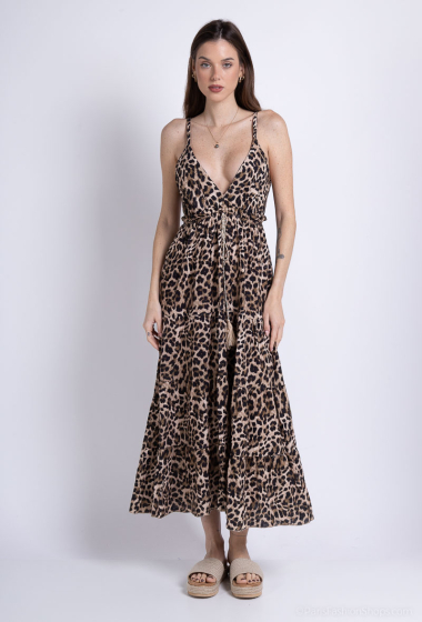 Großhändler Willow - Langes Kleid mit feinen Leopardenträgern und Baumwollgaze