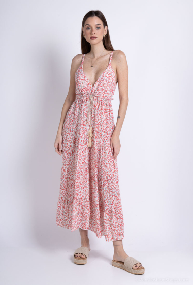 Wholesaler Willow - Long dress with fine leopard straps and cotton gauze