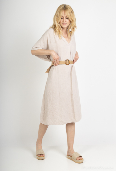 Großhändler Willow - Langes Kleid aus Baumwollgaze mit V-Ausschnitt v2