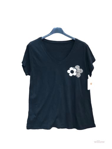 Großhändler Willow - T-Shirt aus Baumwolle mit doppeltem Gänseblümchenmuster