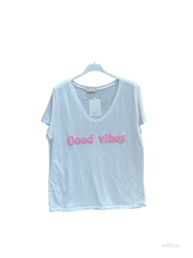 Wholesaler Willow - Embroidered good vibes cotton t-shirt
