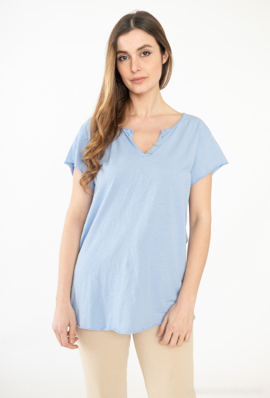 Grossiste Willow - T-shirt coton uni col tunisien 3 boutons