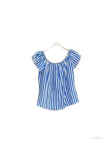 Wholesaler Willow - Fine striped bardot collar top in cotton gauze