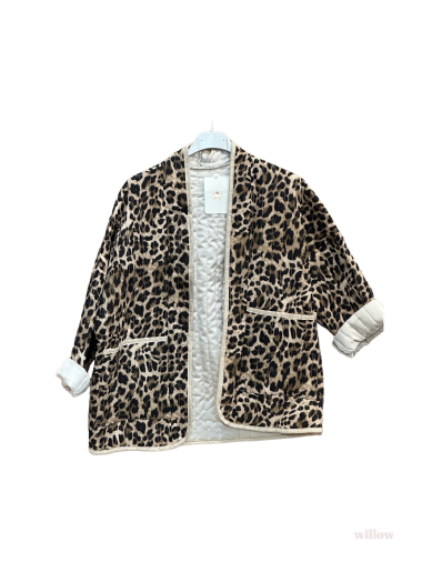 Wholesaler Willow - Leopard jacket with contrasting pockets in cotton gauze
