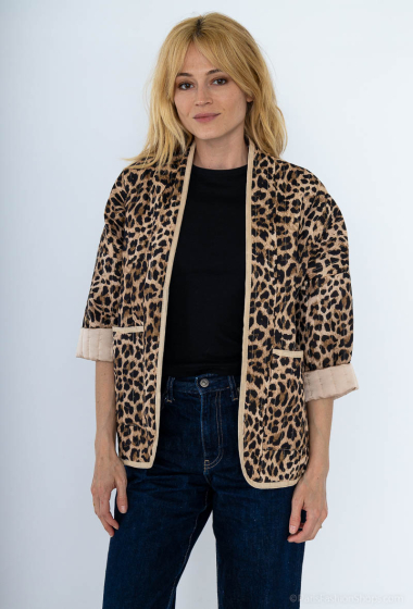 Wholesaler Willow - Leopard jacket with contrasting pockets in cotton gauze