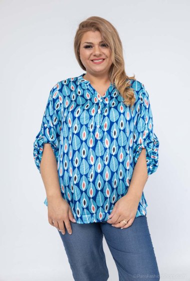 Wholesaler World Fashion - GT fluid & casual blouse with silk and long sleeves - Leaf print