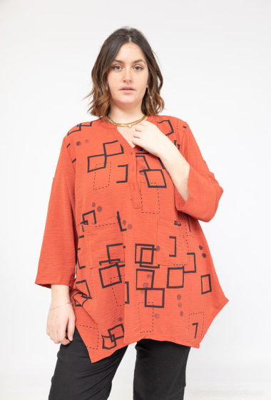 Wholesaler World Fashion - Fluid & casual GT blouse 3/4 sleeves with pockets - Geometric print