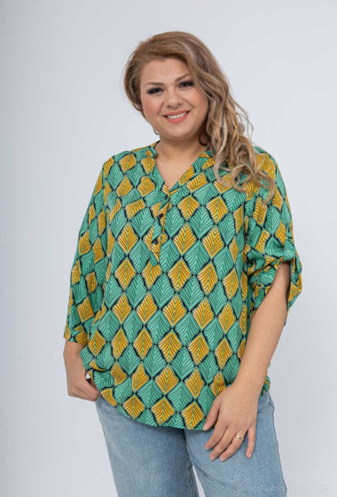 Wholesaler World Fashion - Flowy & casual GT blouse with 3/4 sleeves - Leaf print
