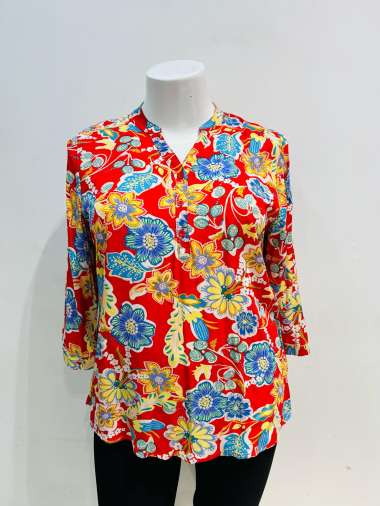 Großhändler World Fashion - Fließende und lässige GT-Bluse mit 3/4-Ärmeln – Blumendruck