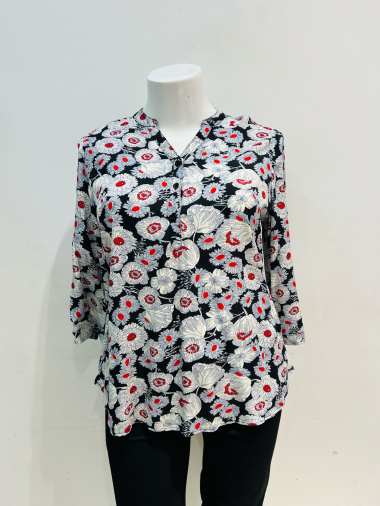 Großhändler World Fashion - Fließende und lässige GT-Bluse mit 3/4-Ärmeln – Blumendruck