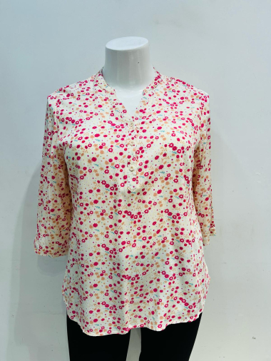 Großhändler World Fashion - Fließende und lässige GT-Bluse mit 3/4-Ärmeln – kleiner Blumendruck