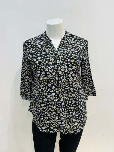 Großhändler World Fashion - Fließende und lässige GT-Bluse mit 3/4-Ärmeln – kleiner Blumendruck