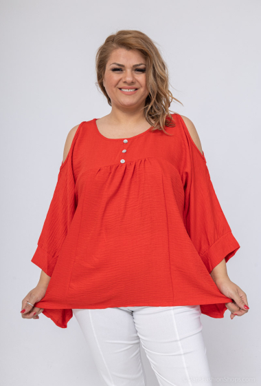 Wholesaler World Fashion - Flowy & casual GT blouse with 3/4 sleeves - Plain