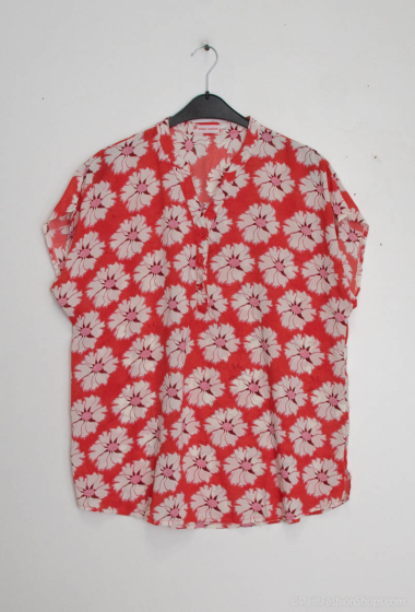 Großhändler World Fashion - Fließende und lässige GT-Bluse mit kleinen Ärmeln – Blumendruck