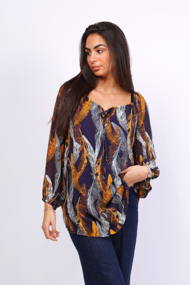 Wholesaler World Fashion - Flowy & casual GT long-sleeved blouse - Foliage print