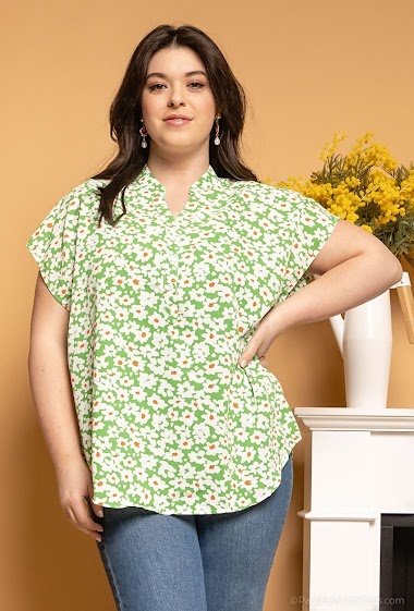 Großhändler World Fashion - Fließende und lässige GT-Bluse mit kleinen Ärmeln – Blumendruck