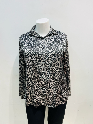 Großhändler World Fashion - Fließendes und lässiges GT-Langarmshirt mit Seide – Leopardenmuster