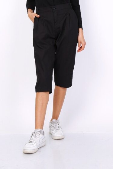 Wholesaler World Fashion - High-waisted GT cotton linen cropped pants - Plain