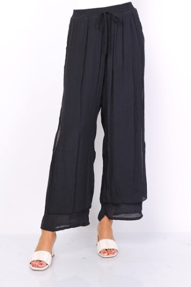 Wholesaler World Fashion - Lined wide cut GT slit pants - Plain