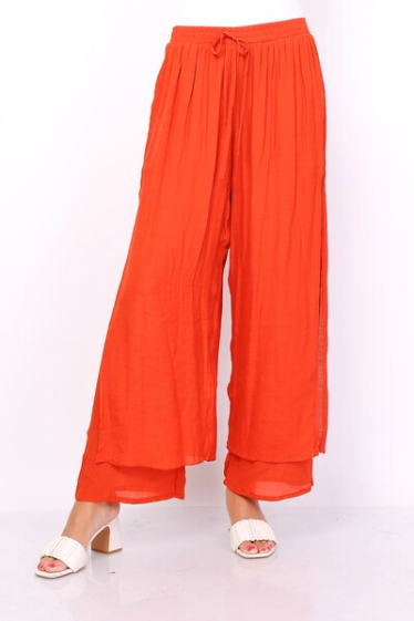 Wholesaler World Fashion - Lined wide cut GT slit pants - Plain