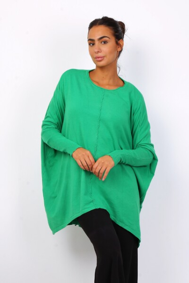 Wholesaler World Fashion - GT round neck tunic sweater with batwing sleeves - Plain