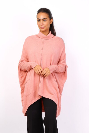 Wholesaler World Fashion - GT turtleneck tunic sweater with batwing sleeves - Plain