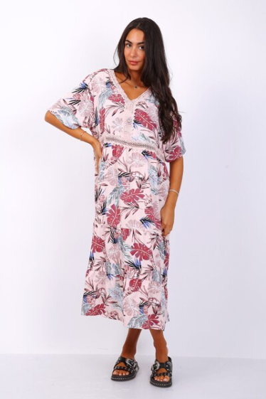 Wholesaler World Fashion - Short-sleeved GT lace dress - Tropical print