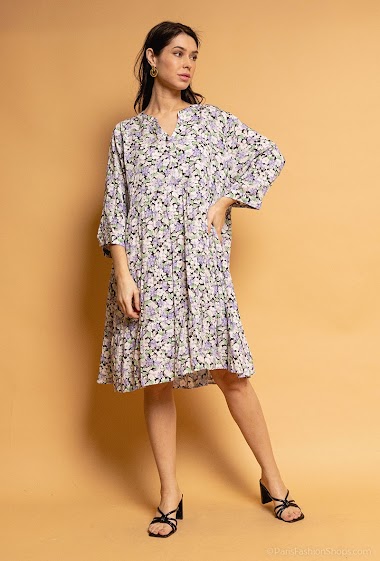 Wholesaler World Fashion - Buttoned flower printed dress