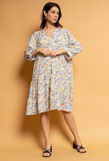 Wholesaler World Fashion - Buttoned flower printed dress