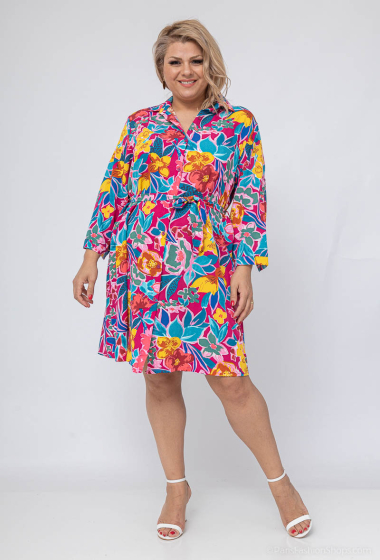 Wholesaler World Fashion - Flowy & casual GT shirt dress with 3/4 sleeves - Tropical print