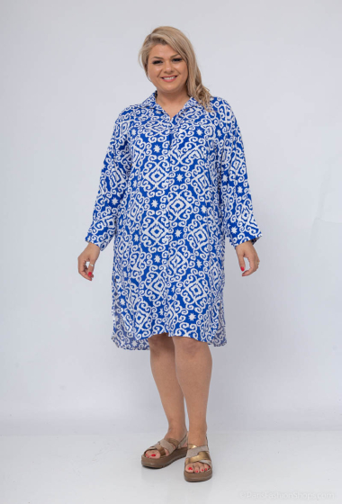 Wholesaler World Fashion - Flowy & casual GT shirt dress with 3/4 sleeves - Printed