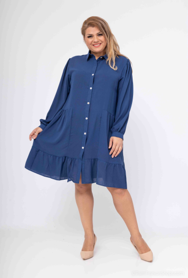Wholesaler World Fashion - GT long-sleeved fluid & casual shirt dress - Plain