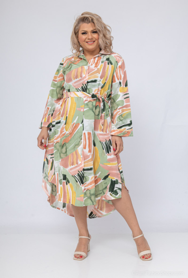 Wholesaler World Fashion - Long fluid & casual GT shirt dress with 3/4 sleeves - Printed