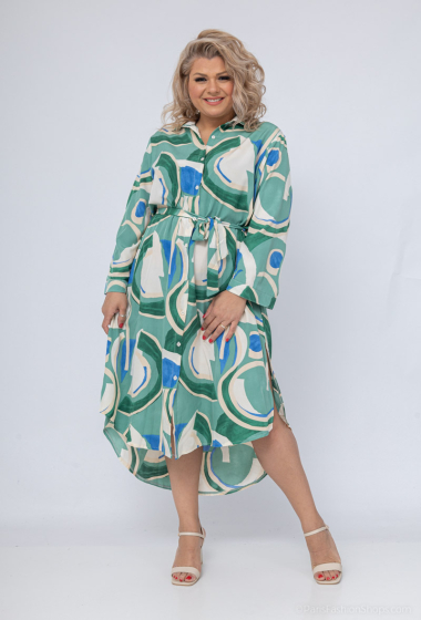 Wholesaler World Fashion - Long fluid & casual GT shirt dress with 3/4 sleeves - Printed