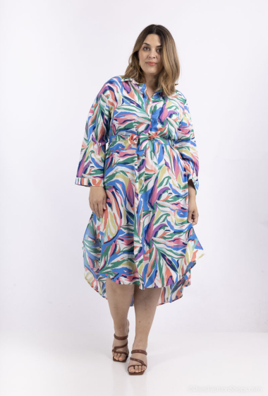 Wholesaler World Fashion - Long fluid & casual GT shirt dress with 3/4 sleeves - Printed