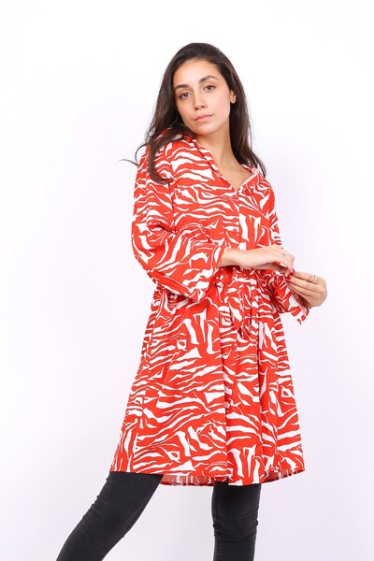 Wholesaler World Fashion - GT fluid & casual shirt dress with 3/4 sleeves - Zebra print