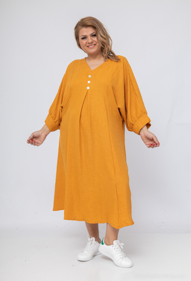 Wholesaler World Fashion - GT v-neck straight dress with 3/4 sleeves - Plain