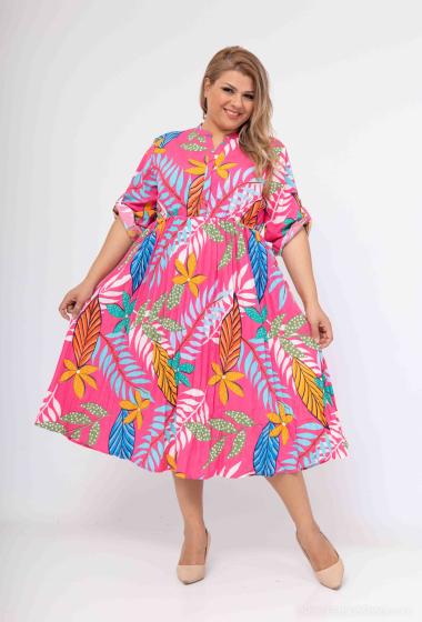 Wholesaler World Fashion - Flowy & casual GT dress with 3/4 sleeves - Tropical print