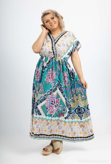 Wholesaler World Fashion - Flowy & casual GT dress with small sleeves - Bohemian print
