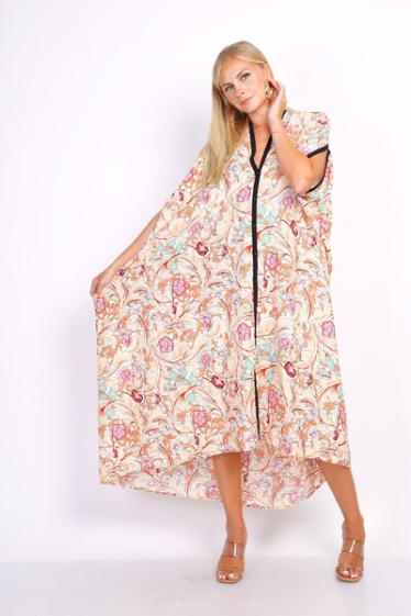 Großhändler World Fashion - GT-Kimonokleid mit kleinen Ärmeln – Blumendruck