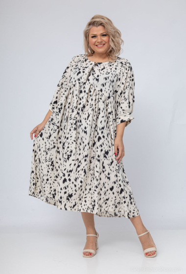 Wholesaler World Fashion - GT long dress with 3/4 sleeves - Leopard print