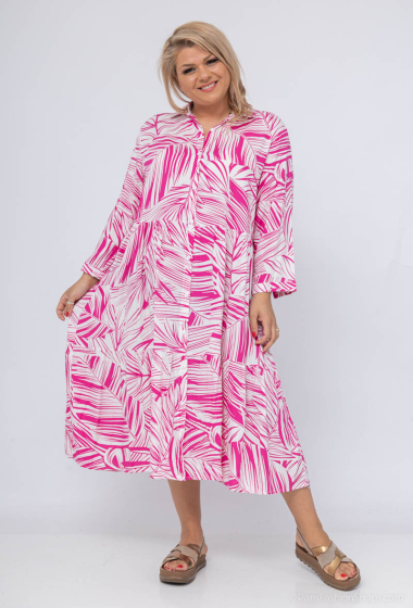 Wholesaler World Fashion - GT long dress 3/4 sleeves - Tropical print