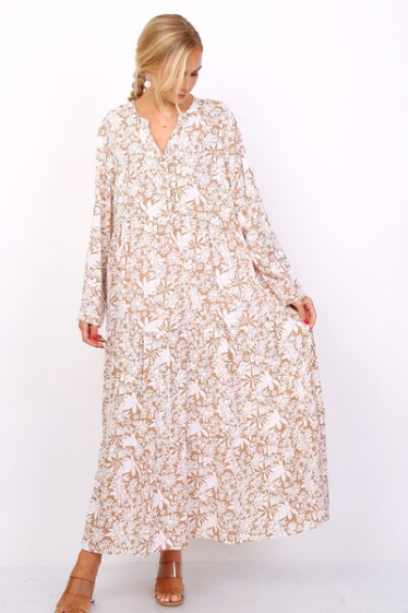 Wholesaler World Fashion - GT long sleeve long dress - Tropical print