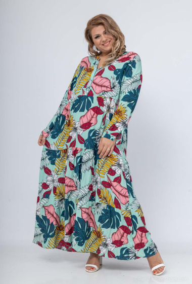 Wholesaler World Fashion - GT long sleeve long dress - Tropical print