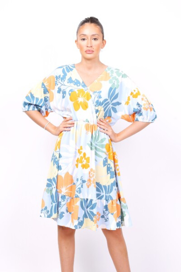 Wholesaler World Fashion - Short-sleeved GT tunic dress - Flower print