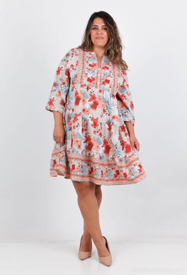 Wholesaler World Fashion - GT ruffled tunic dress with 3/4 sleeves - Floral print